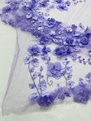 Orquidia 3d floral design embroider with pearls in a mesh lace fabric-dresses-sold by the yard.