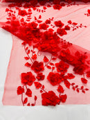 Orquidia 3d floral design embroider with pearls in a mesh lace fabric-dresses-sold by the yard.