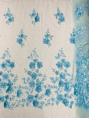 Orquidia 3d floral design embroider with pearls in a mesh lace fabric-dresses-sold by the yard.