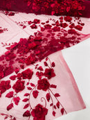 Orquidia 3d floral design embroider with pearls in a mesh lace fabric-dresses-sold by the yard.