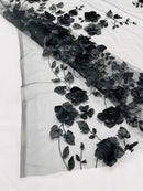 Orquidia 3d floral design embroider with pearls in a mesh lace fabric-dresses-sold by the yard.