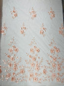 Orquidia 3d floral design embroider with pearls in a mesh lace fabric-dresses-sold by the yard.