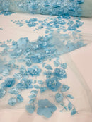 Orquidia 3d floral design embroider with pearls in a mesh lace fabric-dresses-sold by the yard.
