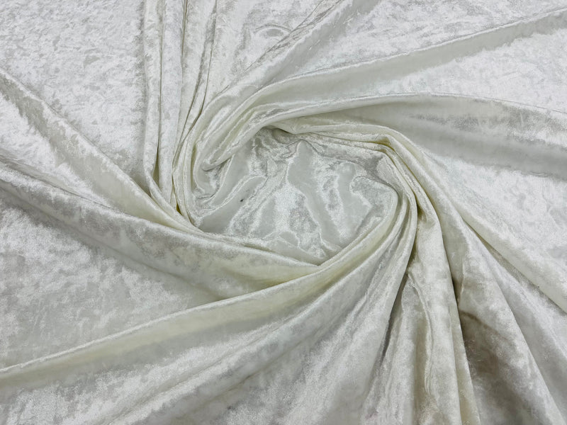 Ivory Solid Crushed Stretch Velvet Fabric 59/60" Wide-Sold By The Yard.