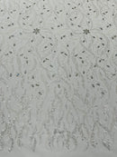 JEWEL VINE BEADED LACE ON MESH FABRIC (By The Yard) - New Creations Fabric & Foam Inc