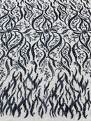 JEWEL VINE BEADED LACE ON MESH FABRIC (By The Yard) - New Creations Fabric & Foam Inc