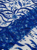 JEWEL VINE BEADED LACE ON MESH FABRIC (By The Yard) - New Creations Fabric & Foam Inc