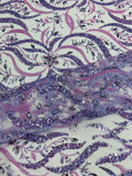 JEWEL VINE BEADED LACE ON MESH FABRIC (By The Yard) - New Creations Fabric & Foam Inc