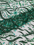JEWEL VINE BEADED LACE ON MESH FABRIC (By The Yard) - New Creations Fabric & Foam Inc