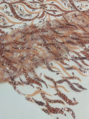 JEWEL VINE BEADED LACE ON MESH FABRIC (By The Yard) - New Creations Fabric & Foam Inc