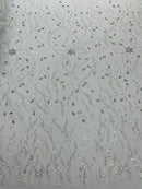 JEWEL VINE BEADED LACE ON MESH FABRIC (By The Yard) - New Creations Fabric & Foam Inc