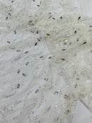 JEWEL VINE BEADED LACE ON MESH FABRIC (By The Yard) - New Creations Fabric & Foam Inc