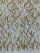 JEWEL VINE BEADED LACE ON MESH FABRIC (By The Yard) - New Creations Fabric & Foam Inc