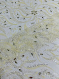 JEWEL VINE BEADED LACE ON MESH FABRIC (By The Yard) - New Creations Fabric & Foam Inc