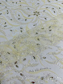 JEWEL VINE BEADED LACE ON MESH FABRIC (By The Yard) - New Creations Fabric & Foam Inc