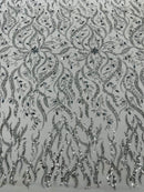 JEWEL VINE BEADED LACE ON MESH FABRIC (By The Yard) - New Creations Fabric & Foam Inc