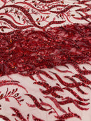 JEWEL VINE BEADED LACE ON MESH FABRIC (By The Yard) - New Creations Fabric & Foam Inc