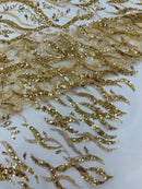 JEWEL VINE BEADED LACE ON MESH FABRIC (By The Yard) - New Creations Fabric & Foam Inc