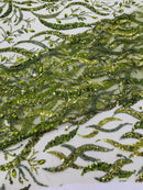 JEWEL VINE BEADED LACE ON MESH FABRIC (By The Yard) - New Creations Fabric & Foam Inc