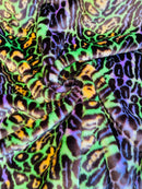 Leopard Tie Dyed Faux Fur, Black Light Reflective (by the yard) - New Creations Fabric & Foam Inc