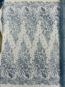 Big Glitter Damask Design On A Mesh Lace Fabric/Prom/Sold By The Yard