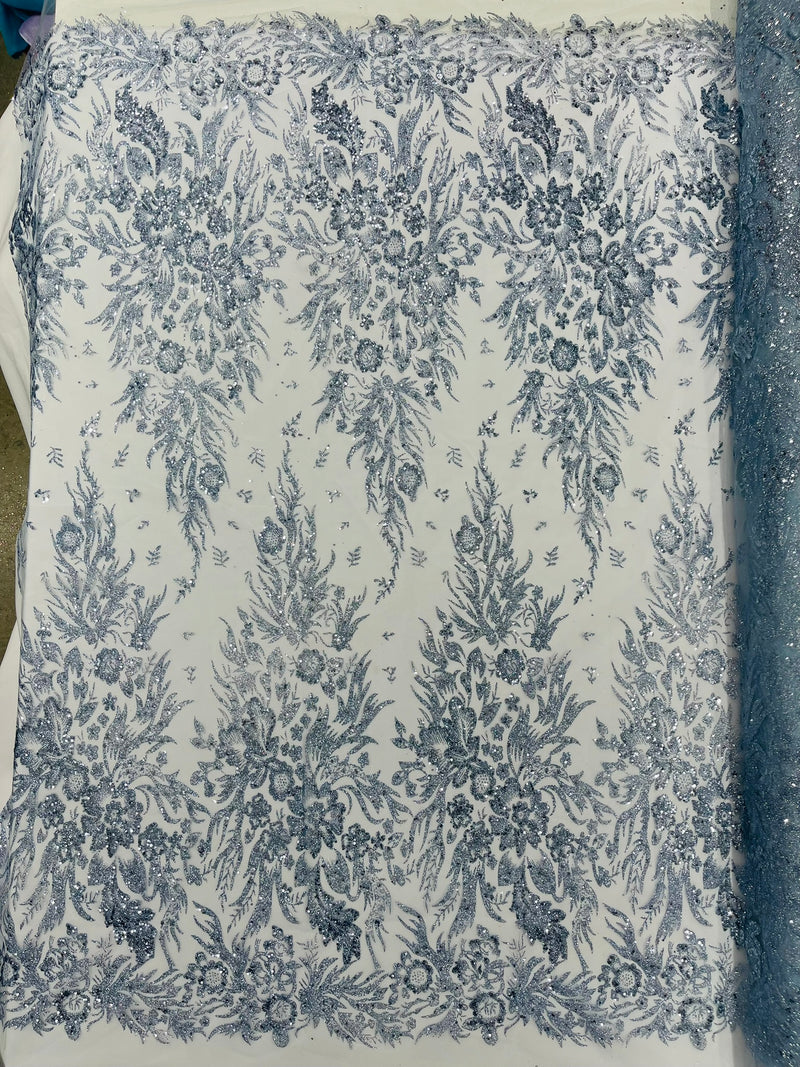 Big Glitter Damask Design On A Mesh Lace Fabric/Prom/Sold By The Yard