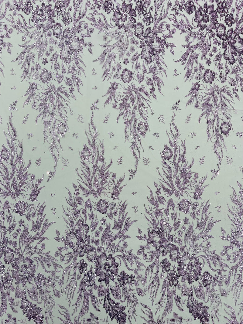 Big Glitter Damask Design On A Mesh Lace Fabric/Prom/Sold By The Yard