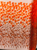 Luxury 3D Floral/Butterfly Beaded lace 54” Wide| New Creations Fabric & Foam Inc. - New Creations Fabric & Foam Inc