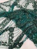 Luxury Bridal Fabric with Geometric Beading on a mesh 54” Wide| New Creations Fabric & Foam Inc. - New Creations Fabric & Foam Inc