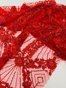 Luxury Bridal Fabric with Geometric Beading on a mesh 54” Wide| New Creations Fabric & Foam Inc. - New Creations Fabric & Foam Inc