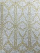 Luxury Bridal Fabric with Geometric Beading on a mesh 54” Wide| New Creations Fabric & Foam Inc. - New Creations Fabric & Foam Inc
