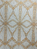 Luxury Bridal Fabric with Geometric Beading on a mesh 54” Wide| New Creations Fabric & Foam Inc. - New Creations Fabric & Foam Inc