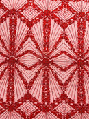 Luxury Bridal Fabric with Geometric Beading on a mesh 54” Wide| New Creations Fabric & Foam Inc. - New Creations Fabric & Foam Inc