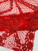 Luxury Bridal Fabric with Geometric Beading on a mesh 54” Wide| New Creations Fabric & Foam Inc. - New Creations Fabric & Foam Inc