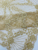 Luxury Bridal Fabric with Geometric Beading on a mesh 54” Wide| New Creations Fabric & Foam Inc. - New Creations Fabric & Foam Inc