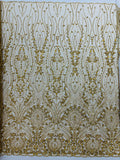 Modern Luxury Beaded Fabric Embroidered on a Mesh Lace 54” Wide| New Creations Fabric & Foam Inc. - New Creations Fabric & Foam Inc