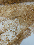 Modern Luxury Beaded Fabric Embroidered on a Mesh Lace 54” Wide| New Creations Fabric & Foam Inc. - New Creations Fabric & Foam Inc