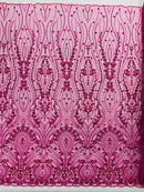 Modern Luxury Beaded Fabric Embroidered on a Mesh Lace 54” Wide| New Creations Fabric & Foam Inc. - New Creations Fabric & Foam Inc