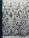Modern Luxury Beaded Fabric Embroidered on a Mesh Lace 54” Wide| New Creations Fabric & Foam Inc. - New Creations Fabric & Foam Inc