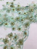 Multi Color 3D Floral Design Embroider with Pearls in a Mesh Lace Fabric| New Creations Fabric & Foam Inc. - New Creations Fabric & Foam Inc