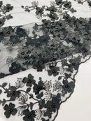 Multi Color 3D Floral Design Embroider with Pearls in a Mesh Lace Fabric| New Creations Fabric & Foam Inc. - New Creations Fabric & Foam Inc