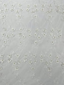 Multi Color 3D Floral Design Embroider with Pearls in a Mesh Lace Fabric| New Creations Fabric & Foam Inc. - New Creations Fabric & Foam Inc