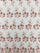 Multi Color 3D Floral Design Embroider with Pearls in a Mesh Lace Fabric| New Creations Fabric & Foam Inc. - New Creations Fabric & Foam Inc