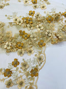 Multi Color 3D Floral Design Embroider with Pearls in a Mesh Lace Fabric| New Creations Fabric & Foam Inc. - New Creations Fabric & Foam Inc