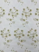 Multi Color 3D Floral Design Embroider with Pearls in a Mesh Lace Fabric| New Creations Fabric & Foam Inc. - New Creations Fabric & Foam Inc