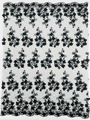 Multi Color 3D Floral Design Embroider with Pearls in a Mesh Lace Fabric| New Creations Fabric & Foam Inc. - New Creations Fabric & Foam Inc