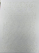 Multi Color 3D Floral Design Embroider with Pearls in a Mesh Lace Fabric| New Creations Fabric & Foam Inc. - New Creations Fabric & Foam Inc