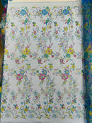 Multi Color Roses Glitter Design On A Mesh Lace Fabric| New Creations Fabric & Foam Inc - New Creations Fabric & Foam Inc