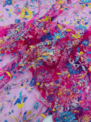 Multi Color Roses Glitter Design On A Mesh Lace Fabric| New Creations Fabric & Foam Inc - New Creations Fabric & Foam Inc