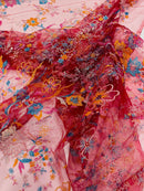 Multi Color Roses Glitter Design On A Mesh Lace Fabric| New Creations Fabric & Foam Inc - New Creations Fabric & Foam Inc